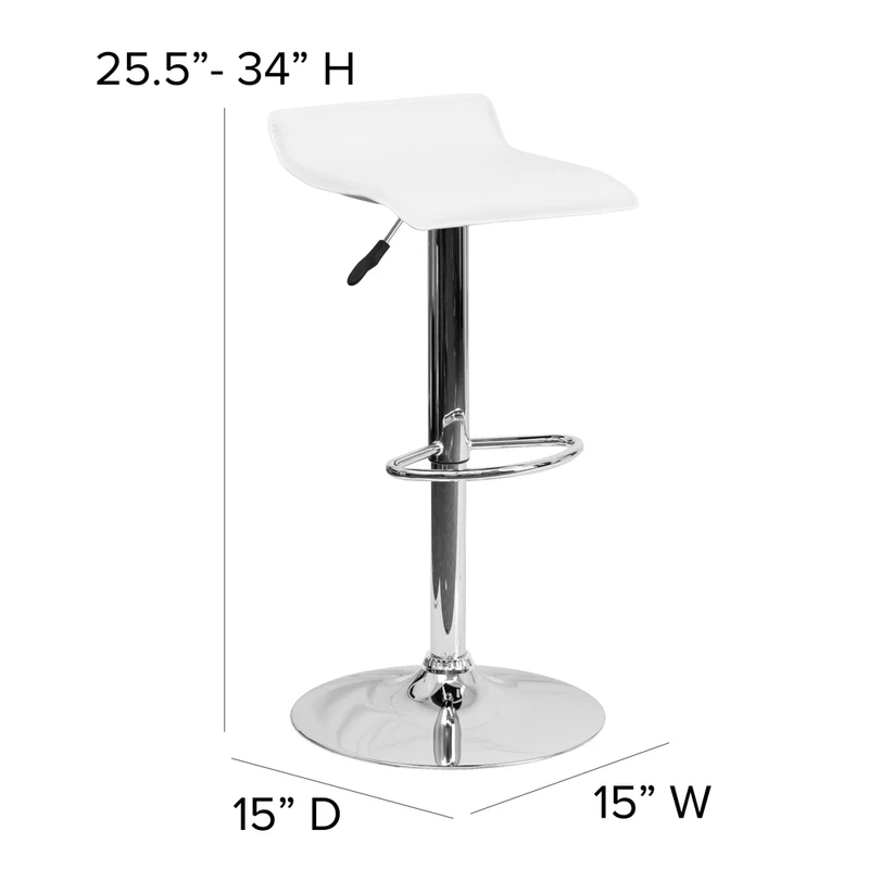 Flash Furniture – Tabouret de bar de 15 x 15 po en vinyle avec base chromée, hauteur réglable, blanc