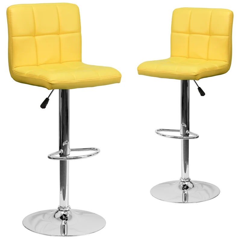 Flash Furniture – Tabouret de bar de 17 1/2 x 18 po en vinyle matelassé avec base chromée, hauteur réglable, jaune
