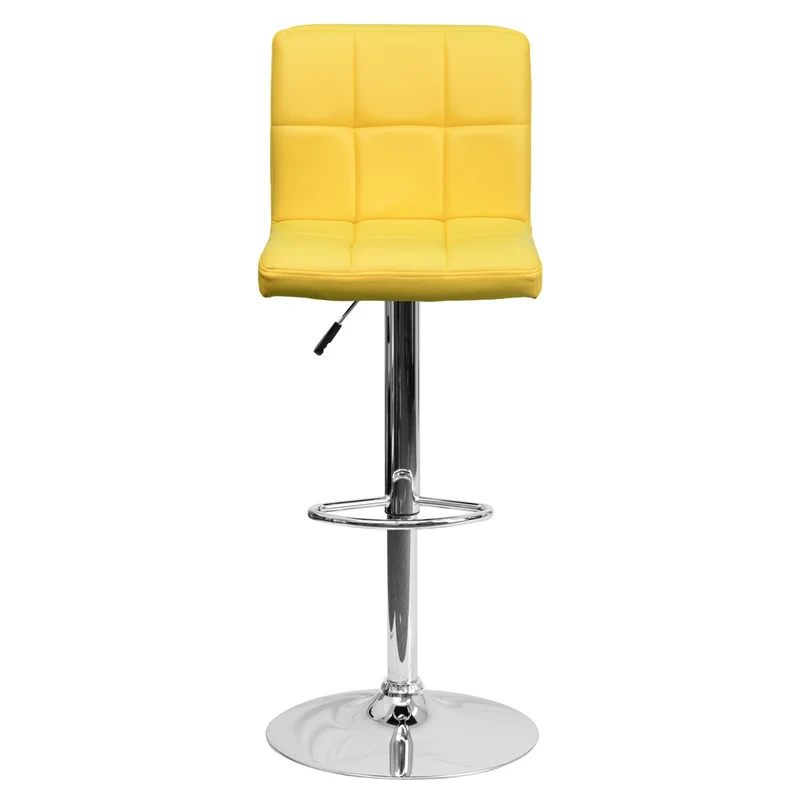 Flash Furniture 17 1/2" x 18" Quilted Vinyl Adjustable Height Bar Stool W/Chrome Base, Yellow, 2 Pack