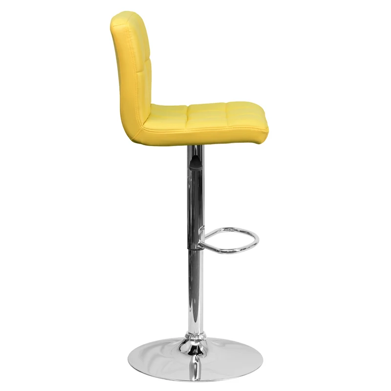 Flash Furniture 17 1/2" x 18" Quilted Vinyl Adjustable Height Bar Stool W/Chrome Base, Yellow, 2 Pack
