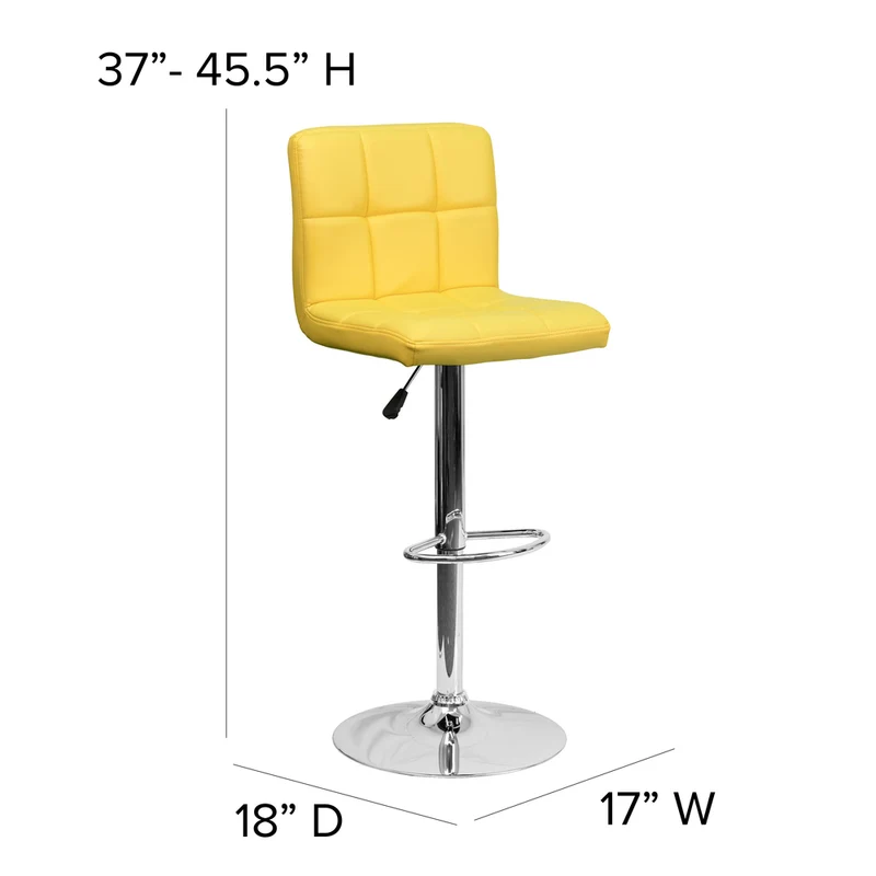 Flash Furniture 17 1/2" x 18" Quilted Vinyl Adjustable Height Bar Stool W/Chrome Base, Yellow, 2 Pack