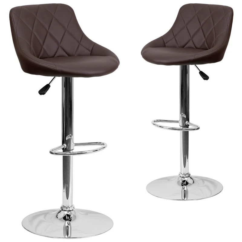 Flash Furniture - Tabouret à hauteur réglable 18 1/2 po x 19 po, assise en vinyle et base chromée, brun