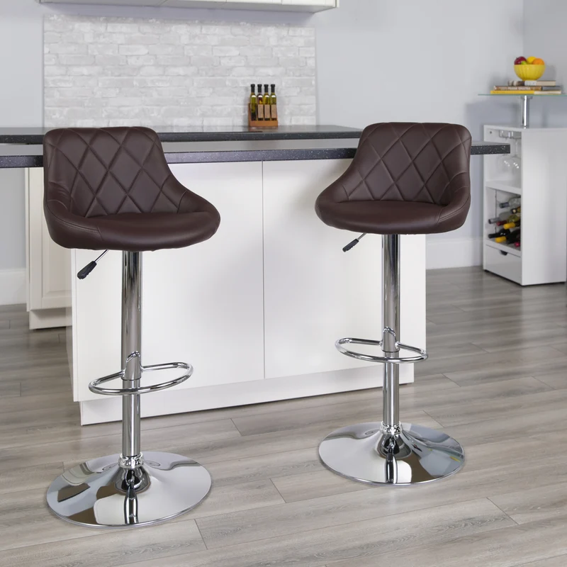 Flash Furniture - Tabouret à hauteur réglable 18 1/2 po x 19 po, assise en vinyle et base chromée, brun