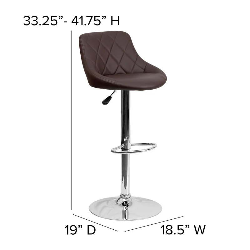 Flash Furniture - Tabouret à hauteur réglable 18 1/2 po x 19 po, assise en vinyle et base chromée, brun