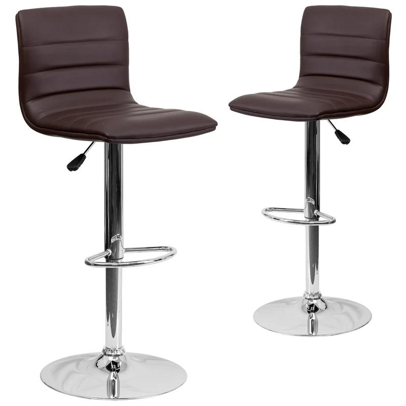 Flash Furniture Contemporary Brown Vinyl Adjustable Height Barstool with Horizontal Stitch Back & Chrome Base - 2 Pack