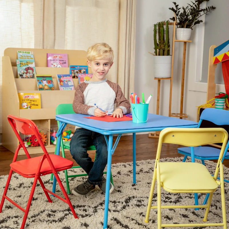 Flash Furniture – Ensemble coloré 5 pièces de 20 1/4 (po) pour enfants avec table pliante et chaise, bleu/vert/rouge/jaune