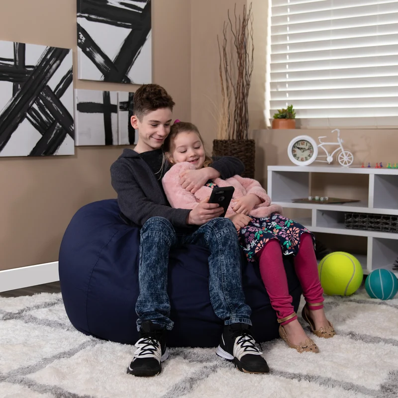 Flash Furniture – Fauteuil poire solide surdimensionné en coton brossé, bleu marine