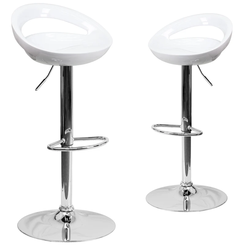 Flash Furniture Contemporary Plastic Adjustable Height Barstool with Rounded Cutout Back & Chrome Base - White - 2 Pack