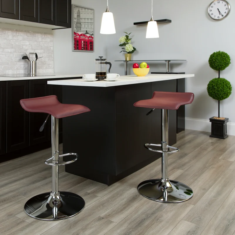 Flash Furniture – Tabouret de bar de 15 x 15 po en vinyle avec base chromée, hauteur réglable, bourgogne