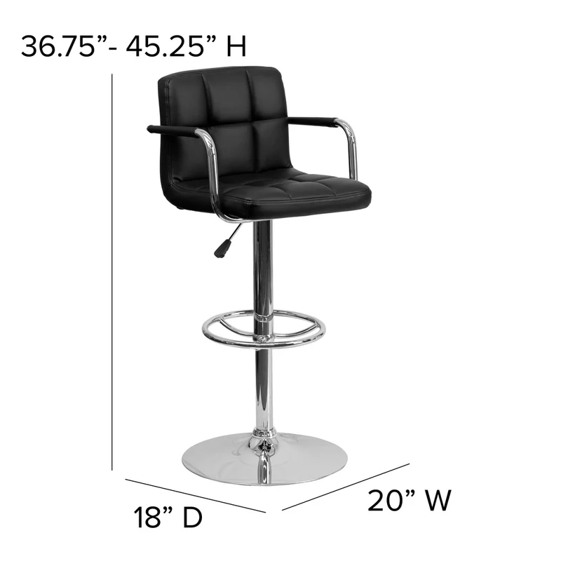 Flash Furniture – Tabouret de bar à hauteur réglable en vinyle, 20 x 18 po, noir