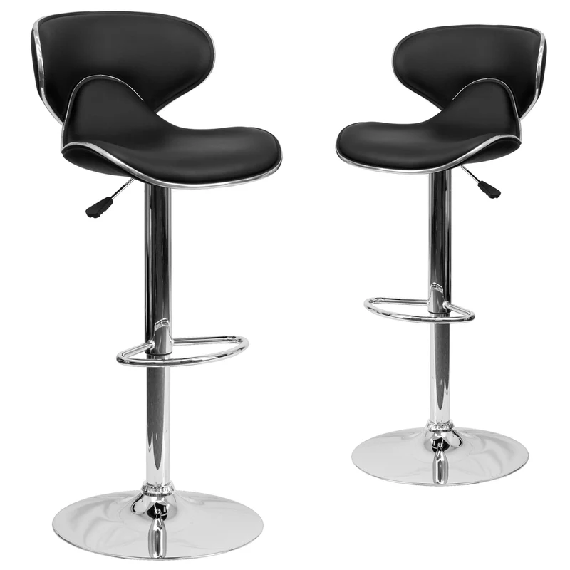Flash Furniture – Tabouret de bar de 17 1/2 x 17 1/2 po réglable en vinyle à dossier mi-dos confortable avec base chromée, noir