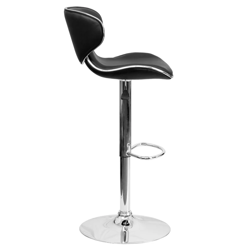 Flash Furniture – Tabouret de bar de 17 1/2 x 17 1/2 po réglable en vinyle à dossier mi-dos confortable avec base chromée, noir