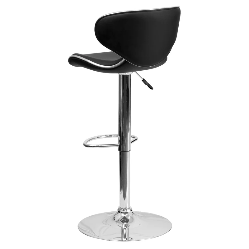 Flash Furniture – Tabouret de bar de 17 1/2 x 17 1/2 po réglable en vinyle à dossier mi-dos confortable avec base chromée, noir