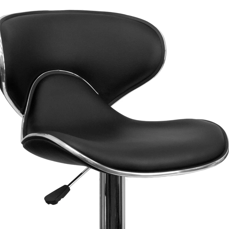 Flash Furniture – Tabouret de bar de 17 1/2 x 17 1/2 po réglable en vinyle à dossier mi-dos confortable avec base chromée, noir