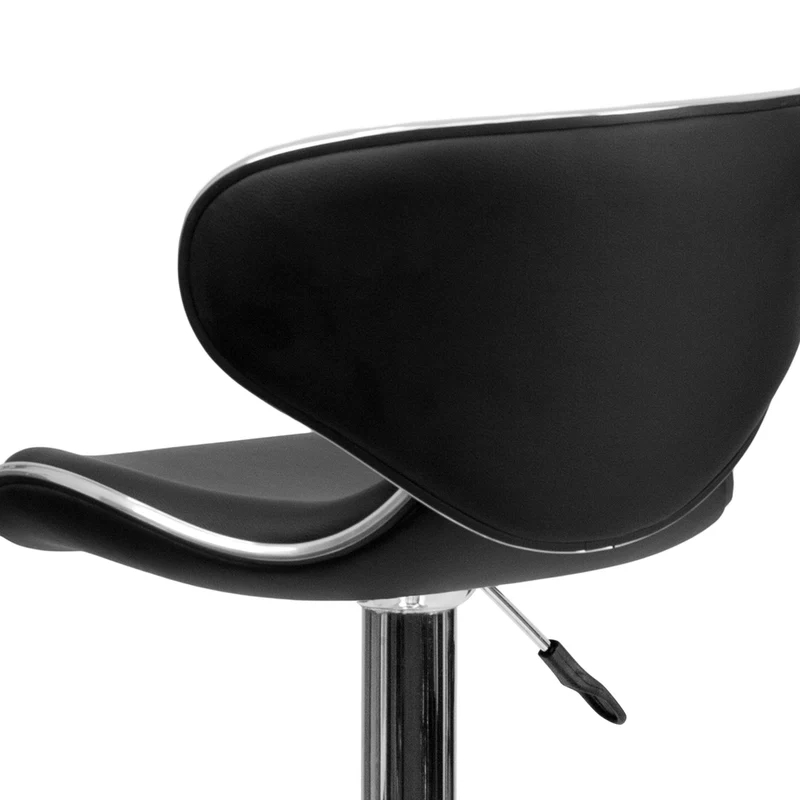 Flash Furniture – Tabouret de bar de 17 1/2 x 17 1/2 po réglable en vinyle à dossier mi-dos confortable avec base chromée, noir
