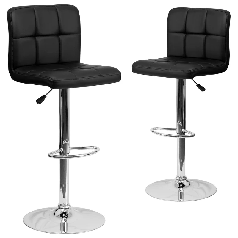 Flash Furniture Contemporary Quilted Vinyl Adjustable Height Barstools with Chrome Base - Black - 2 Pack