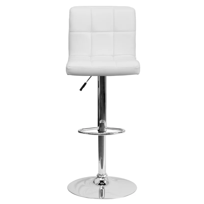 Flash Furniture – Tabouret de bar de 17 1/2 x 18 po en vinyle matelassé avec base chromée, hauteur réglable, blanc