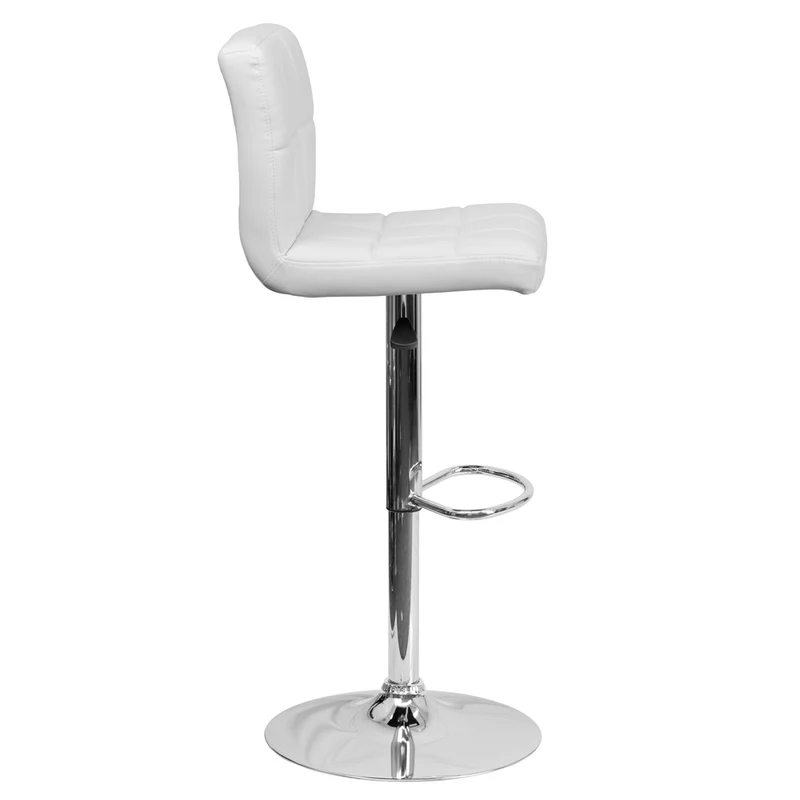 Flash Furniture – Tabouret de bar de 17 1/2 x 18 po en vinyle matelassé avec base chromée, hauteur réglable, blanc