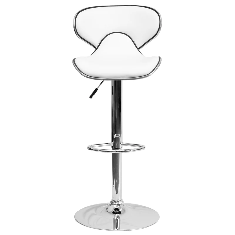 Flash Furniture – Tabouret de bar ajustable en vinyle, dossier mi-dos confortable et pied chromé, 17 1/2 x 17 1/2 po, blanc