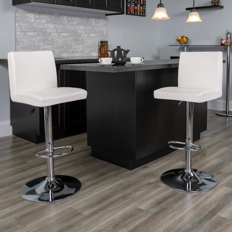 Flash Furniture – Tabouret de bar de 15 1/2 x 18 1/2 po en vinyle avec base chromée, hauteur réglable, blanc