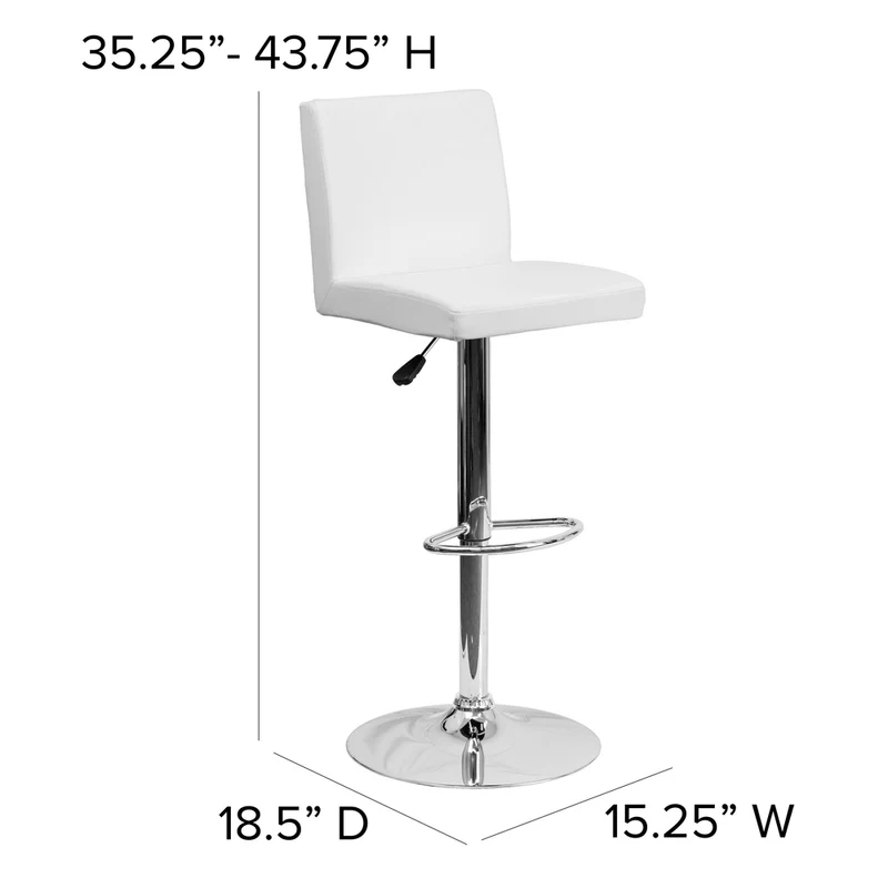 Flash Furniture – Tabouret de bar de 15 1/2 x 18 1/2 po en vinyle avec base chromée, hauteur réglable, blanc