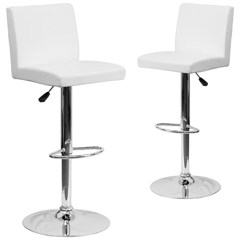 Flash Furniture Contemporary Vinyl Adjustable Height Barstools with Chrome Base - White - 2 Pack