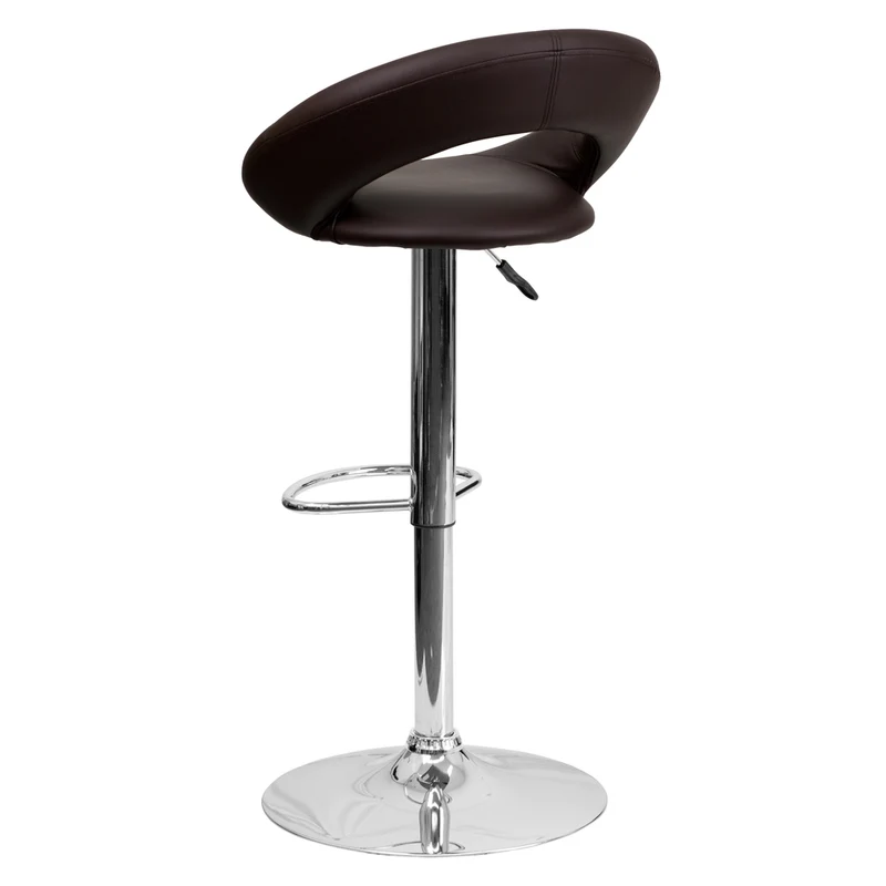 Flash Furniture – Tabouret de bar ajustable en vinyle avec dossier arrondi et base chromée, 21 1/2 x 21 1/2 po, brun