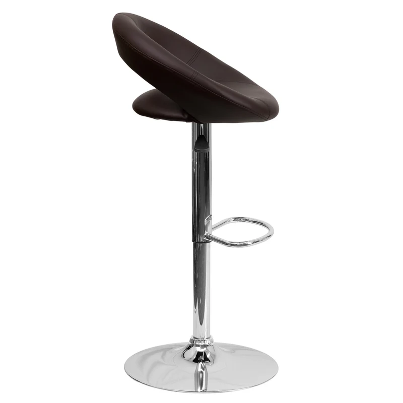 Flash Furniture – Tabouret de bar ajustable en vinyle avec dossier arrondi et base chromée, 21 1/2 x 21 1/2 po, brun