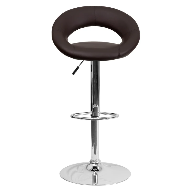 Flash Furniture – Tabouret de bar ajustable en vinyle avec dossier arrondi et base chromée, 21 1/2 x 21 1/2 po, brun