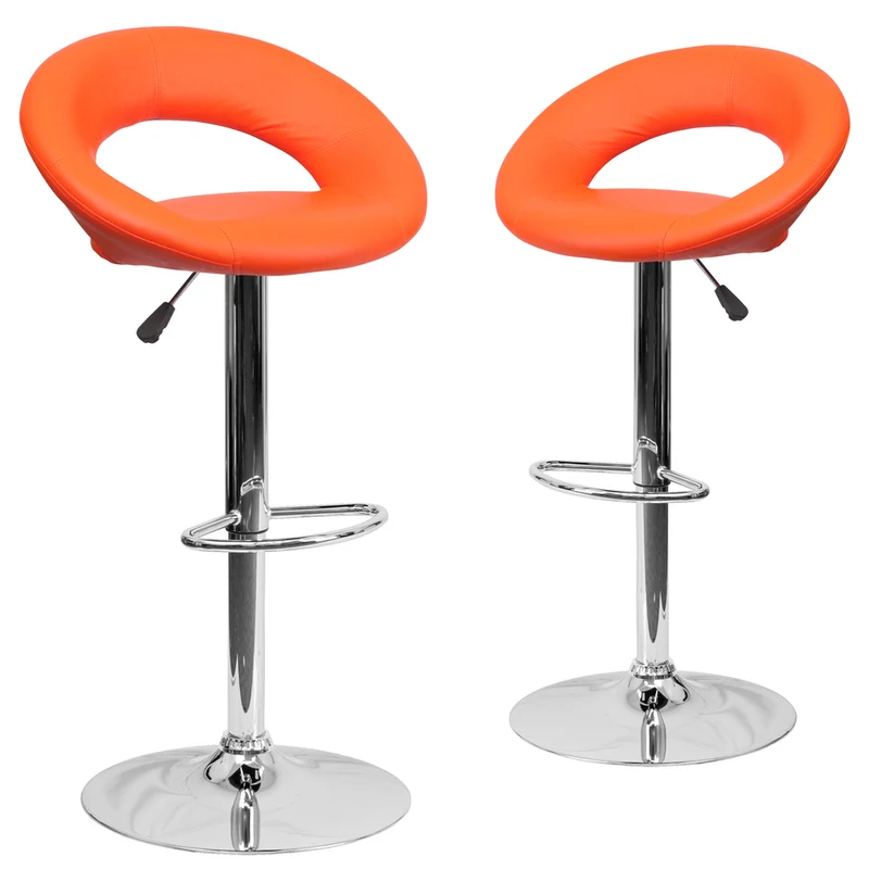 Flash Furniture – Tabouret de bar ajustable en vinyle avec dossier arrondi et base chromée, 21 1/2 x 21 1/2 po, orange