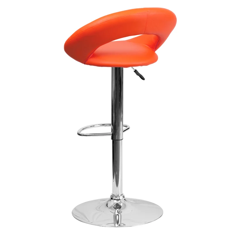 Flash Furniture – Tabouret de bar ajustable en vinyle avec dossier arrondi et base chromée, 21 1/2 x 21 1/2 po, orange