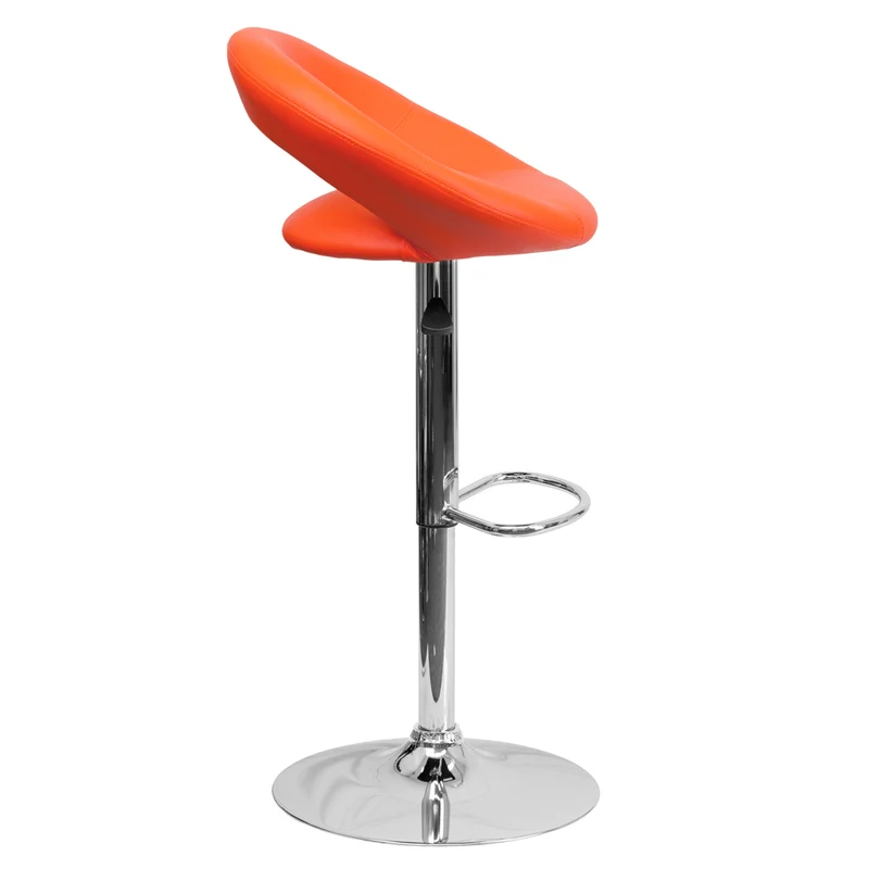 Flash Furniture – Tabouret de bar ajustable en vinyle avec dossier arrondi et base chromée, 21 1/2 x 21 1/2 po, orange