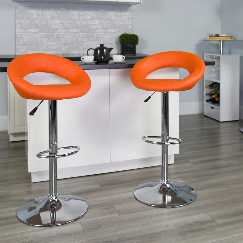 Flash Furniture – Tabouret de bar ajustable en vinyle avec dossier arrondi et base chromée, 21 1/2 x 21 1/2 po, orange
