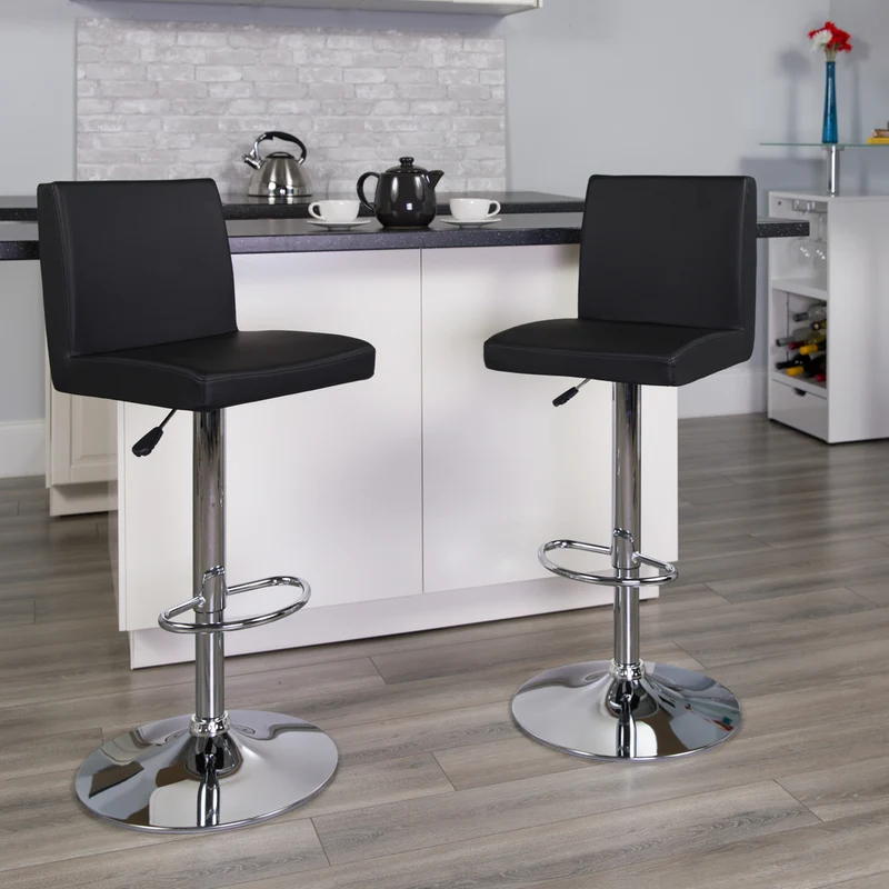 Flash Furniture – Tabouret de bar de 15 1/2 x 18 1/2 po en vinyle avec base chromée, hauteur réglable, noir