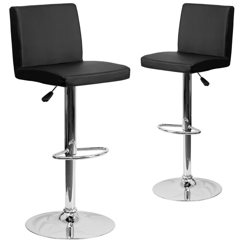 Flash Furniture Contemporary Vinyl Adjustable Height Barstools with Chrome Base - Black - 2 Pack