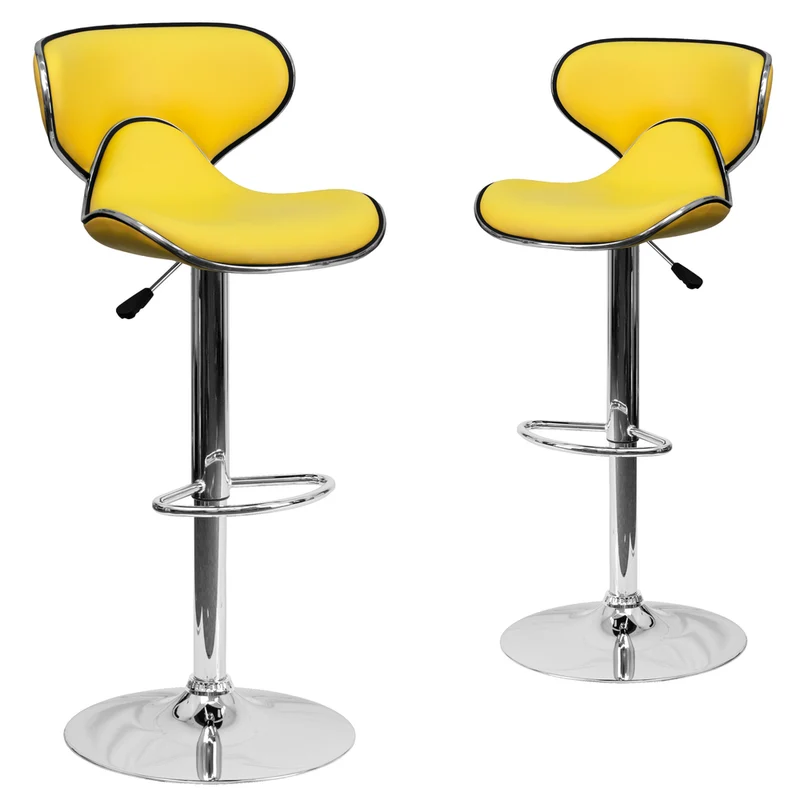 Flash Furniture – Tabouret de bar de 17 1/2 x 17 1/2 po réglable en vinyle à dossier mi-dos confortable avec base chromée, jaune
