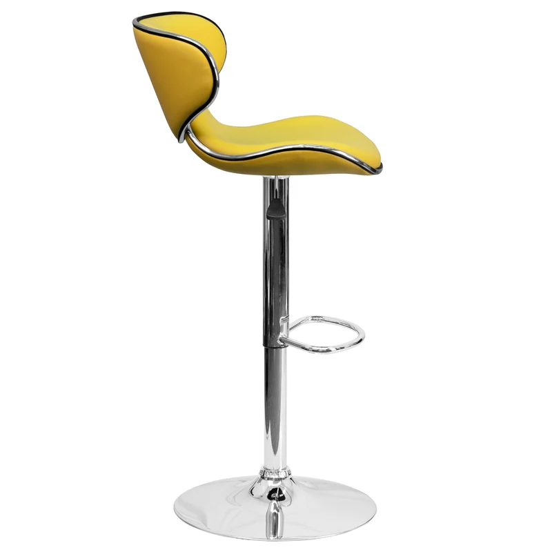 Flash Furniture – Tabouret de bar de 17 1/2 x 17 1/2 po réglable en vinyle à dossier mi-dos confortable avec base chromée, jaune
