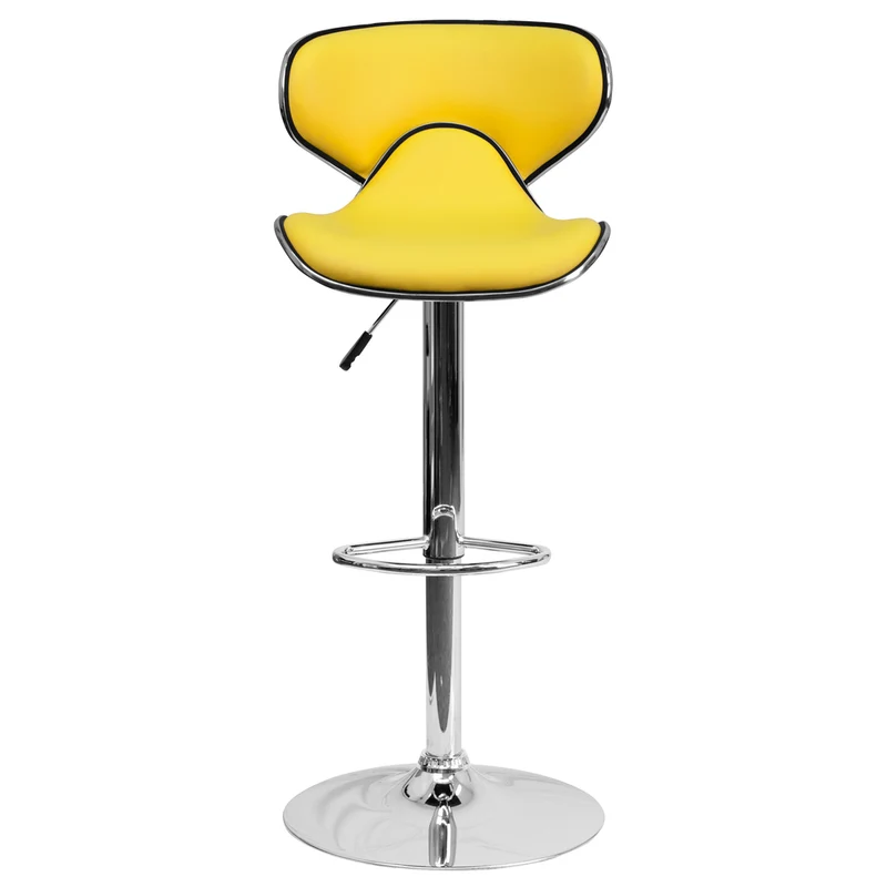 Flash Furniture – Tabouret de bar de 17 1/2 x 17 1/2 po réglable en vinyle à dossier mi-dos confortable avec base chromée, jaune