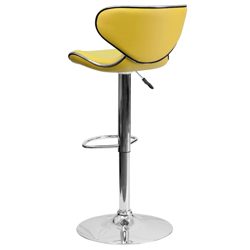 Flash Furniture 17 1/2" x 17 1/2" Cozy Mid-Back Vinyl Adjustable Bar Stool W/Chrome Base, Yellow, 2 Pack