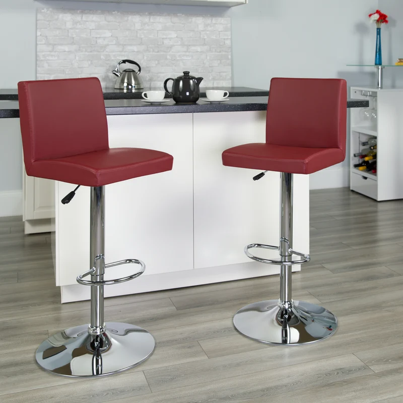Flash Furniture 15 1/2" x 18 1/2" Vinyl Adjustable Height Bar Stool W/Chrome Base, Burgundy, 2 Pack