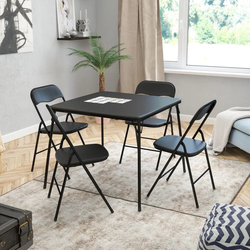 Flash Furniture - Ensemble de table à carte et de chaises pliantes noires de 5 pièces