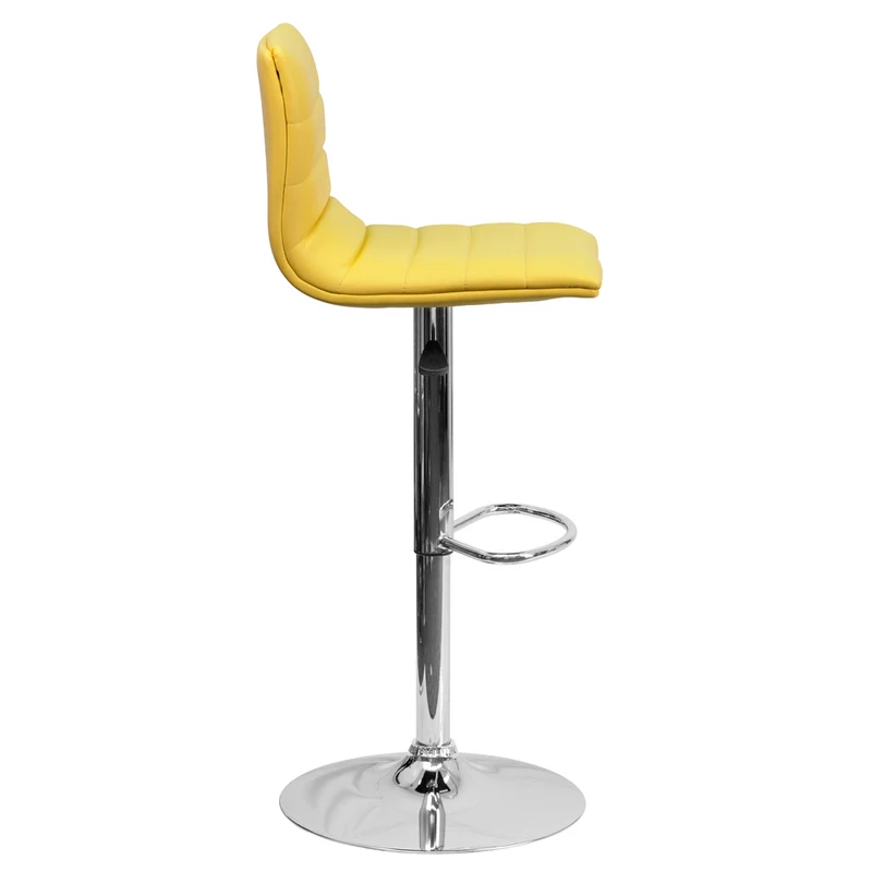 Flash Furniture Contemporary Vinyl Adjustable Height Barstool with Horizontal Stitch Back & Chrome Base - Yellow - 2 Pack