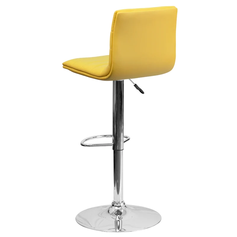 Flash Furniture Contemporary Vinyl Adjustable Height Barstool with Horizontal Stitch Back & Chrome Base - Yellow - 2 Pack