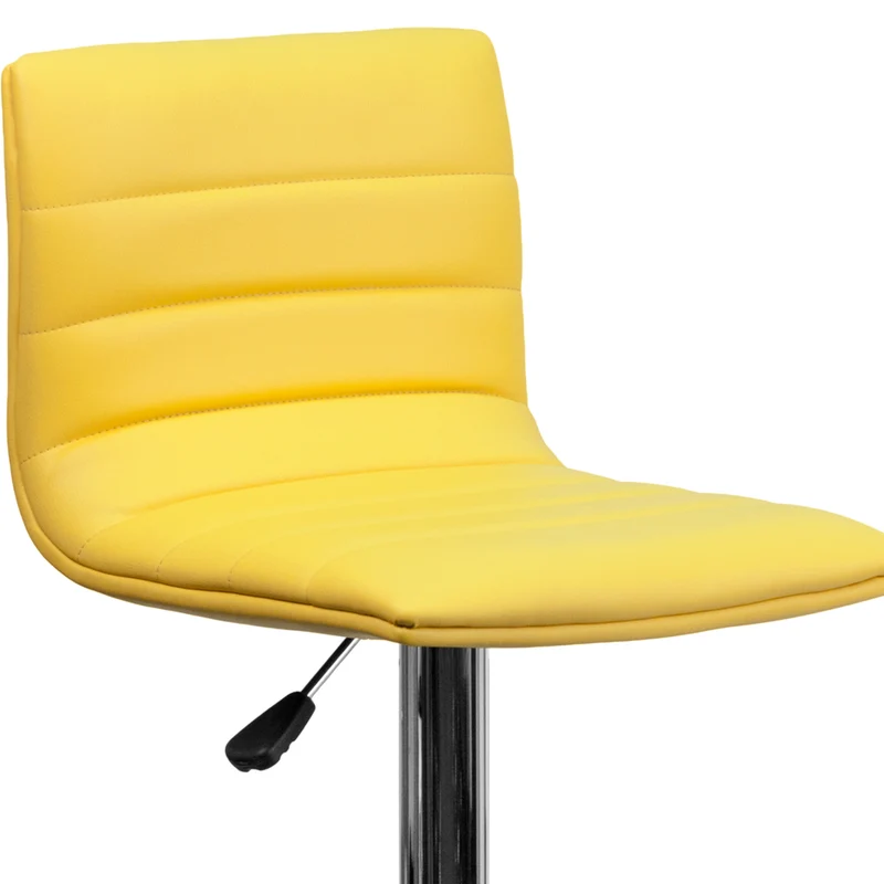 Flash Furniture Contemporary Vinyl Adjustable Height Barstool with Horizontal Stitch Back & Chrome Base - Yellow - 2 Pack