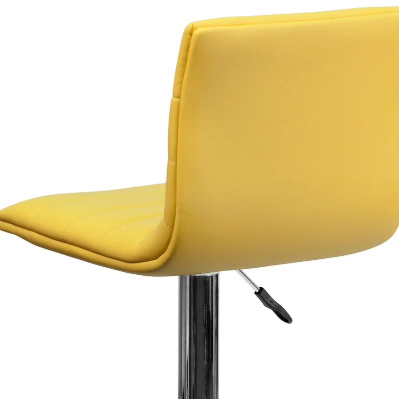 Flash Furniture Contemporary Vinyl Adjustable Height Barstool with Horizontal Stitch Back & Chrome Base - Yellow - 2 Pack