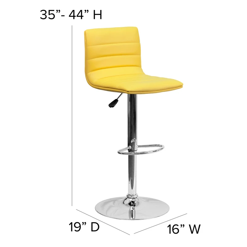 Flash Furniture Contemporary Vinyl Adjustable Height Barstool with Horizontal Stitch Back & Chrome Base - Yellow - 2 Pack