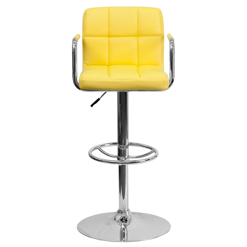 Flash Furniture Contemporary Quilted Vinyl Adjustable Height Barstools with Arms & Chrome Base - Yellow - 2 Pack