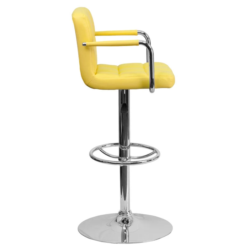 Flash Furniture Contemporary Quilted Vinyl Adjustable Height Barstools with Arms & Chrome Base - Yellow - 2 Pack