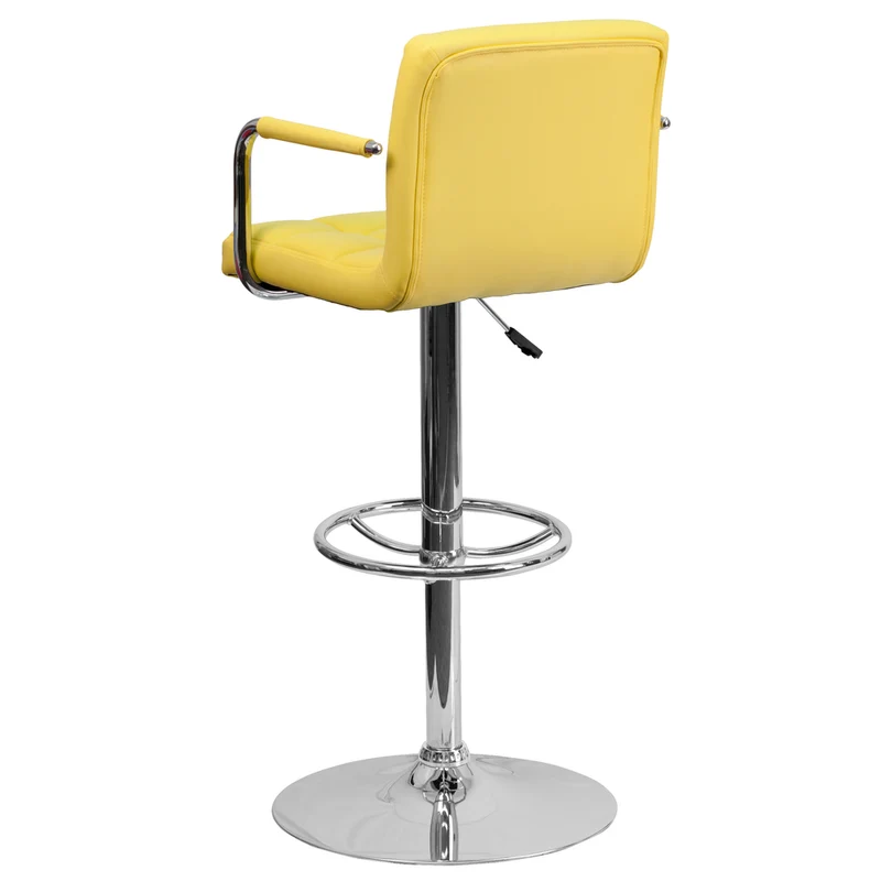 Flash Furniture Contemporary Quilted Vinyl Adjustable Height Barstools with Arms & Chrome Base - Yellow - 2 Pack