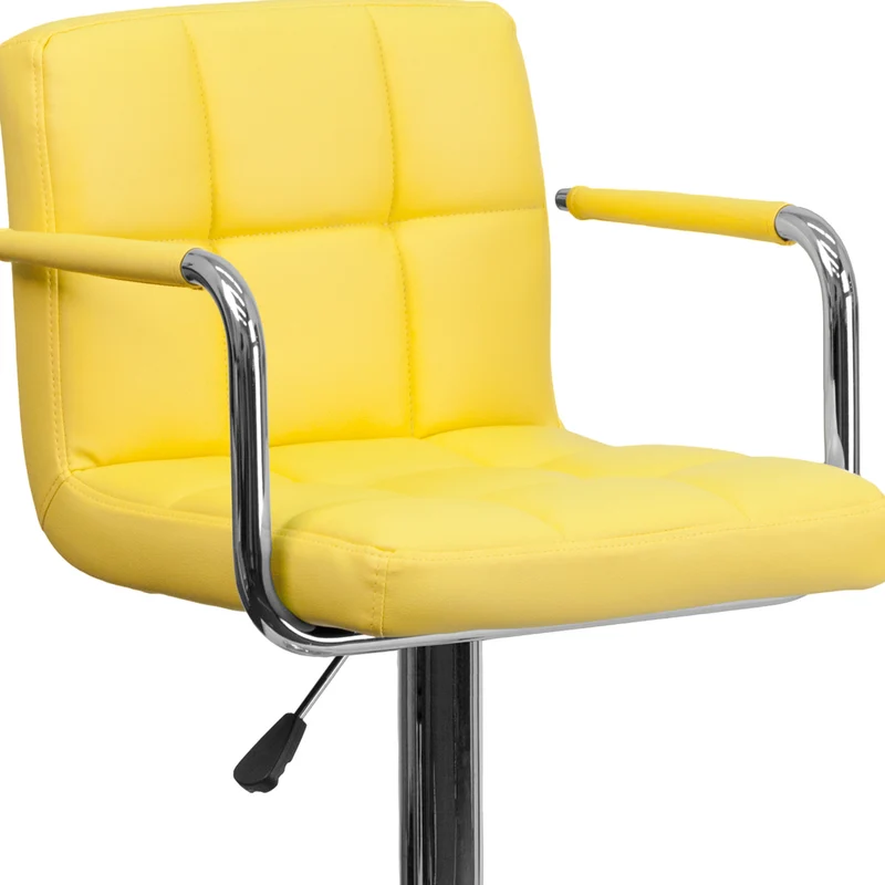 Flash Furniture Contemporary Quilted Vinyl Adjustable Height Barstools with Arms & Chrome Base - Yellow - 2 Pack